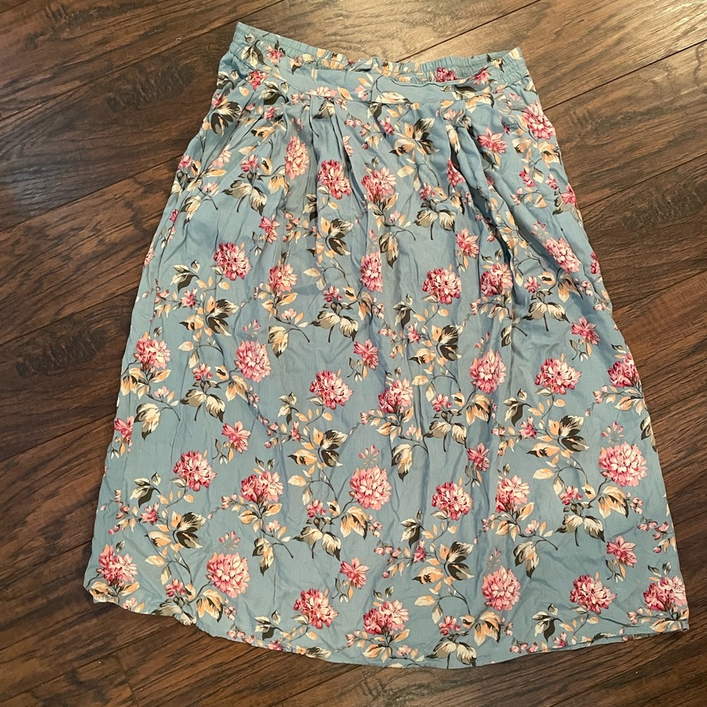 Erika Floral Midi Skirt in Light Blue and Pink